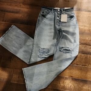 KanCan Blue Flare Wide Leg Jeans Distressed